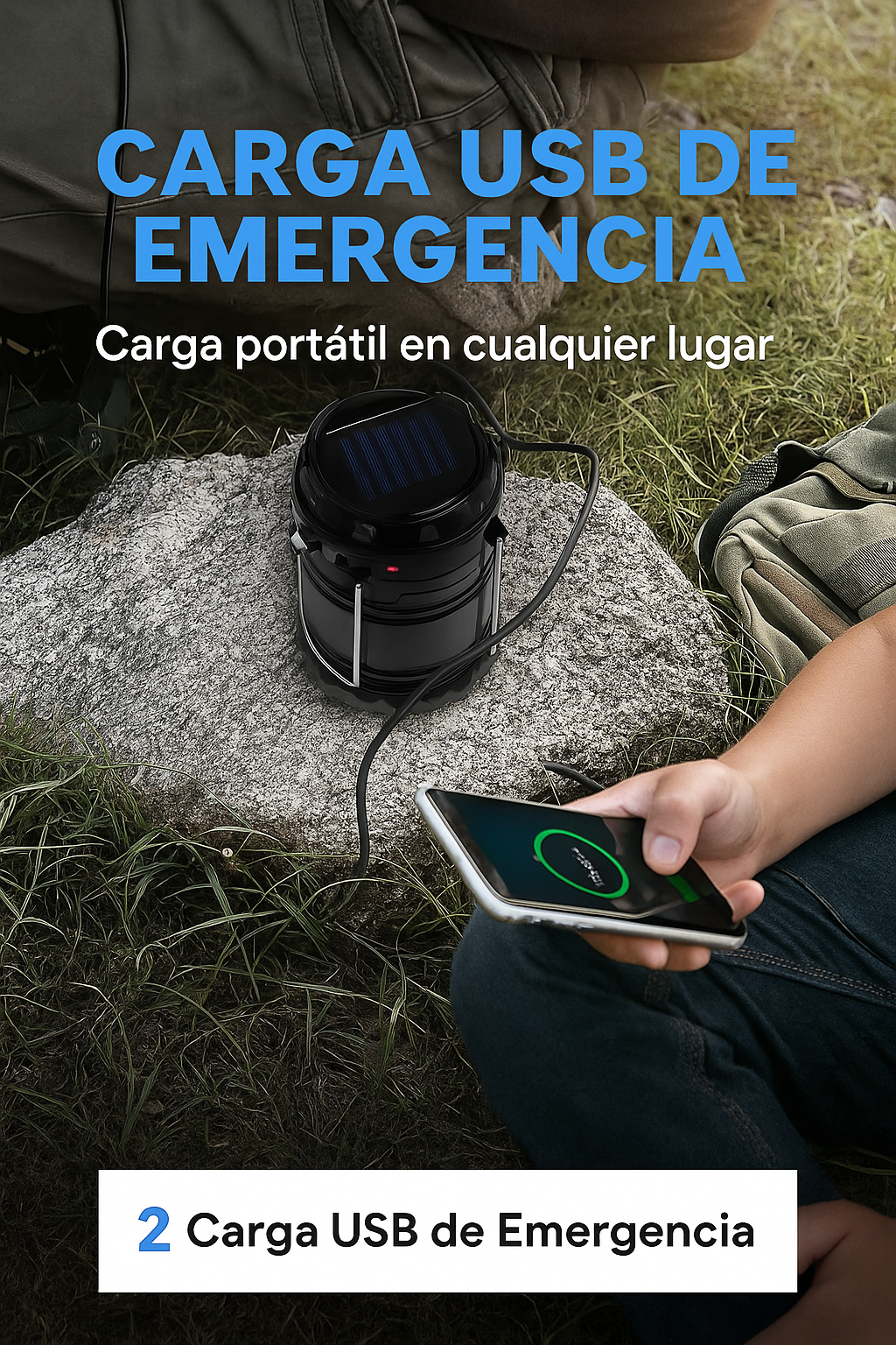 Linterna Solar 360° Recargable para Emergencias y Camping