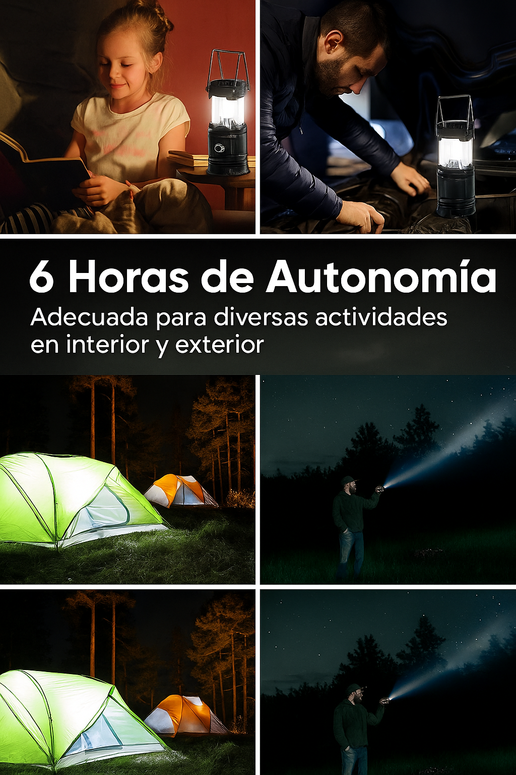 Linterna Solar 360° Recargable para Emergencias y Camping